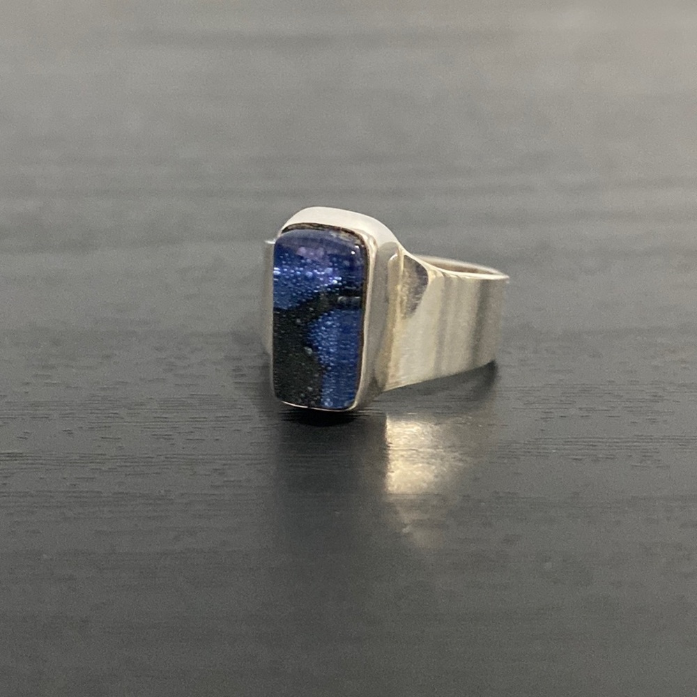 925 Sterling Silver Ring with Handblown Glass Stone Size 6¼